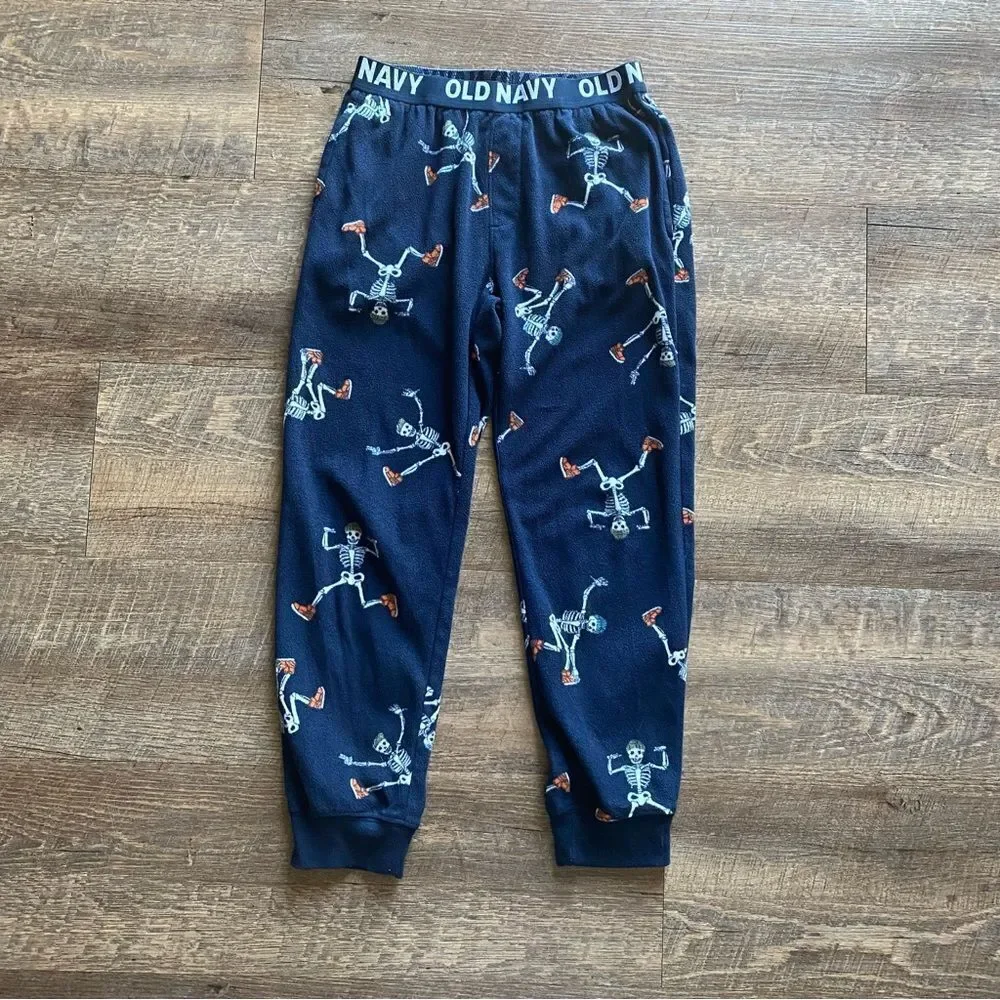 Old Navy Fleece Pajama Pants Navy Skeleton Medium Boys Casual